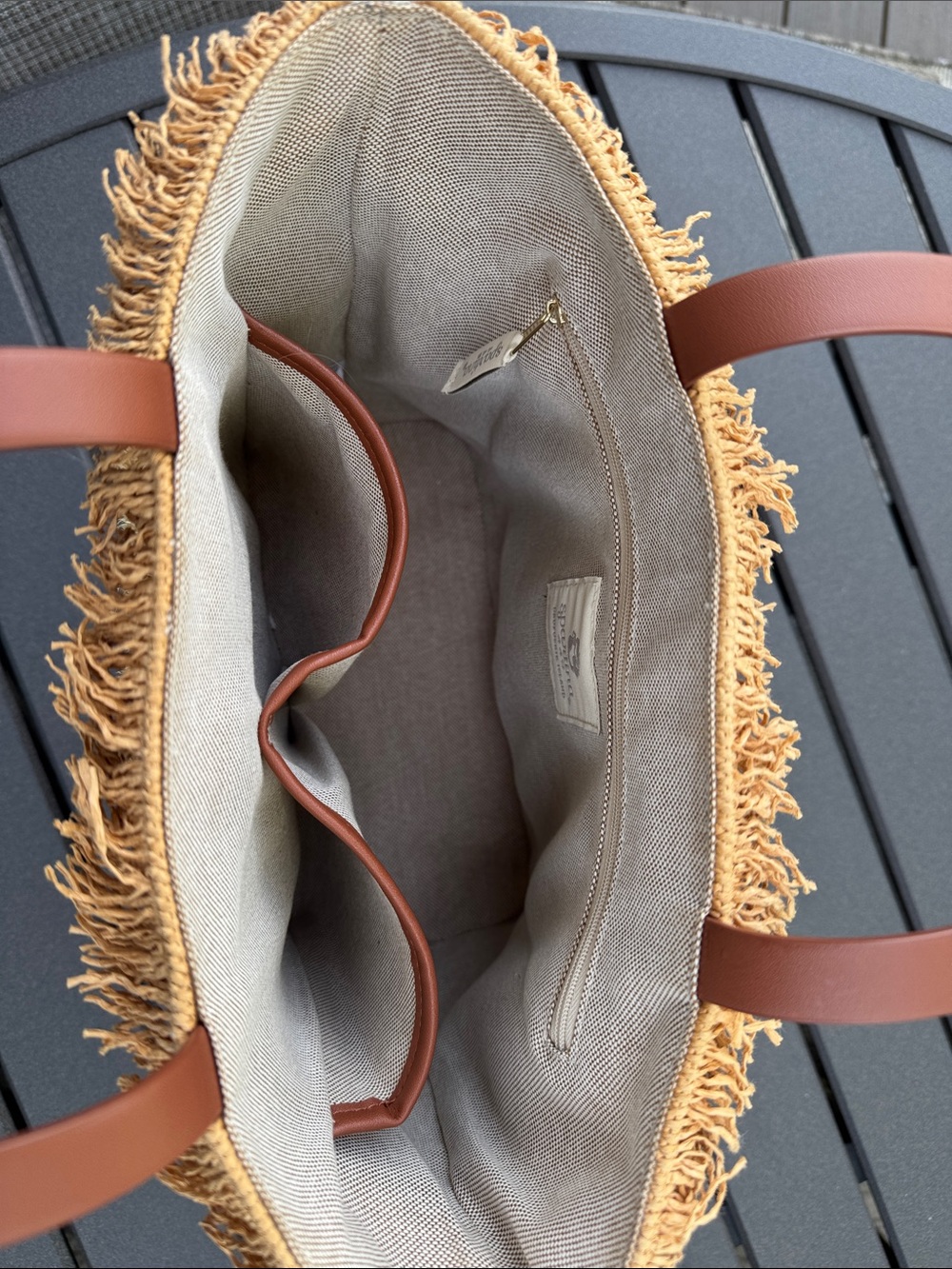 Spartina 449 Tan Woven Palm Tree Tote with Brown Handles - Picture 3 of 13